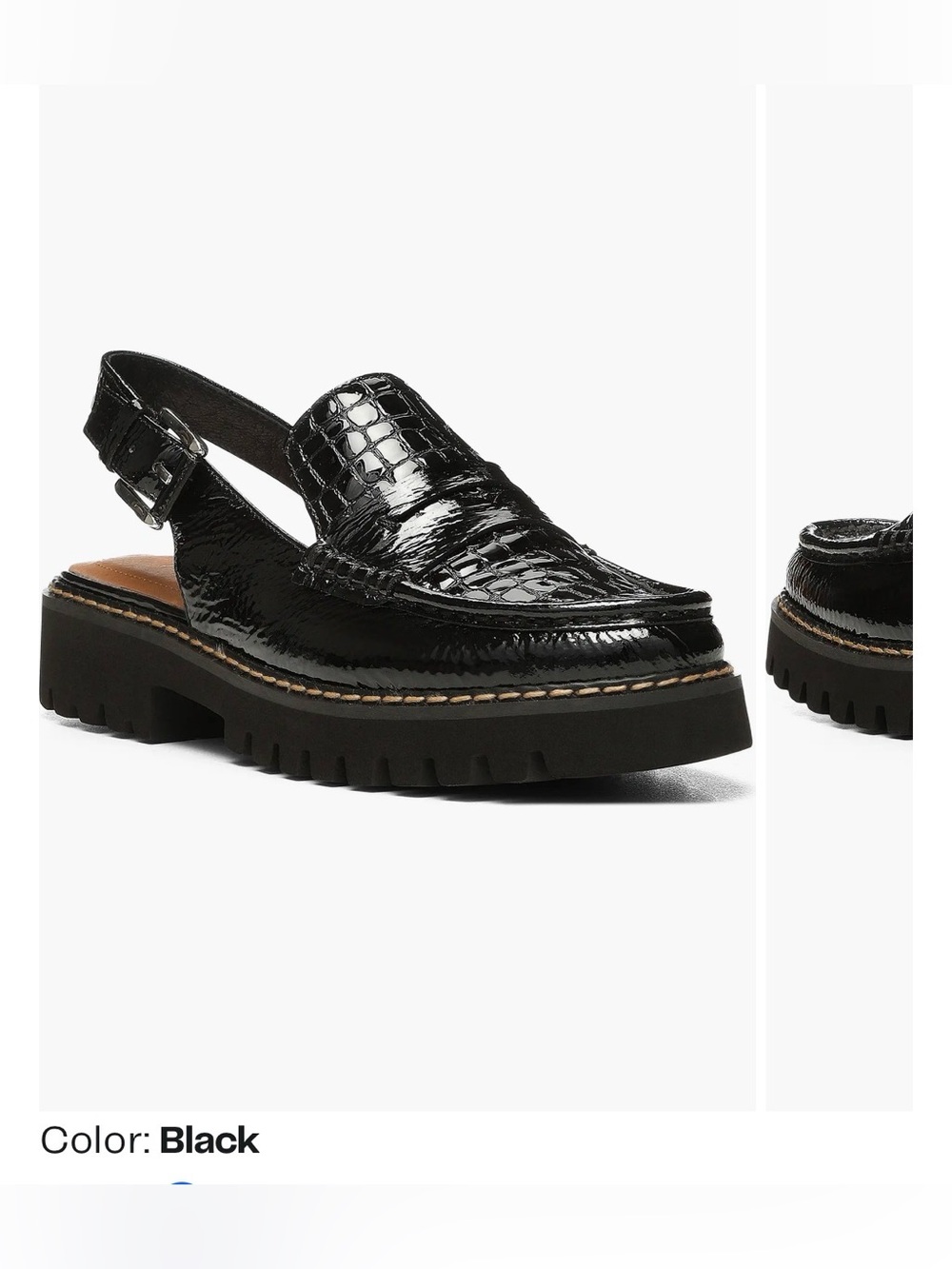 Donald Pliner Halie Leather Moc-Croc Penny Loafer Lugged Platform Blk Size 7.5